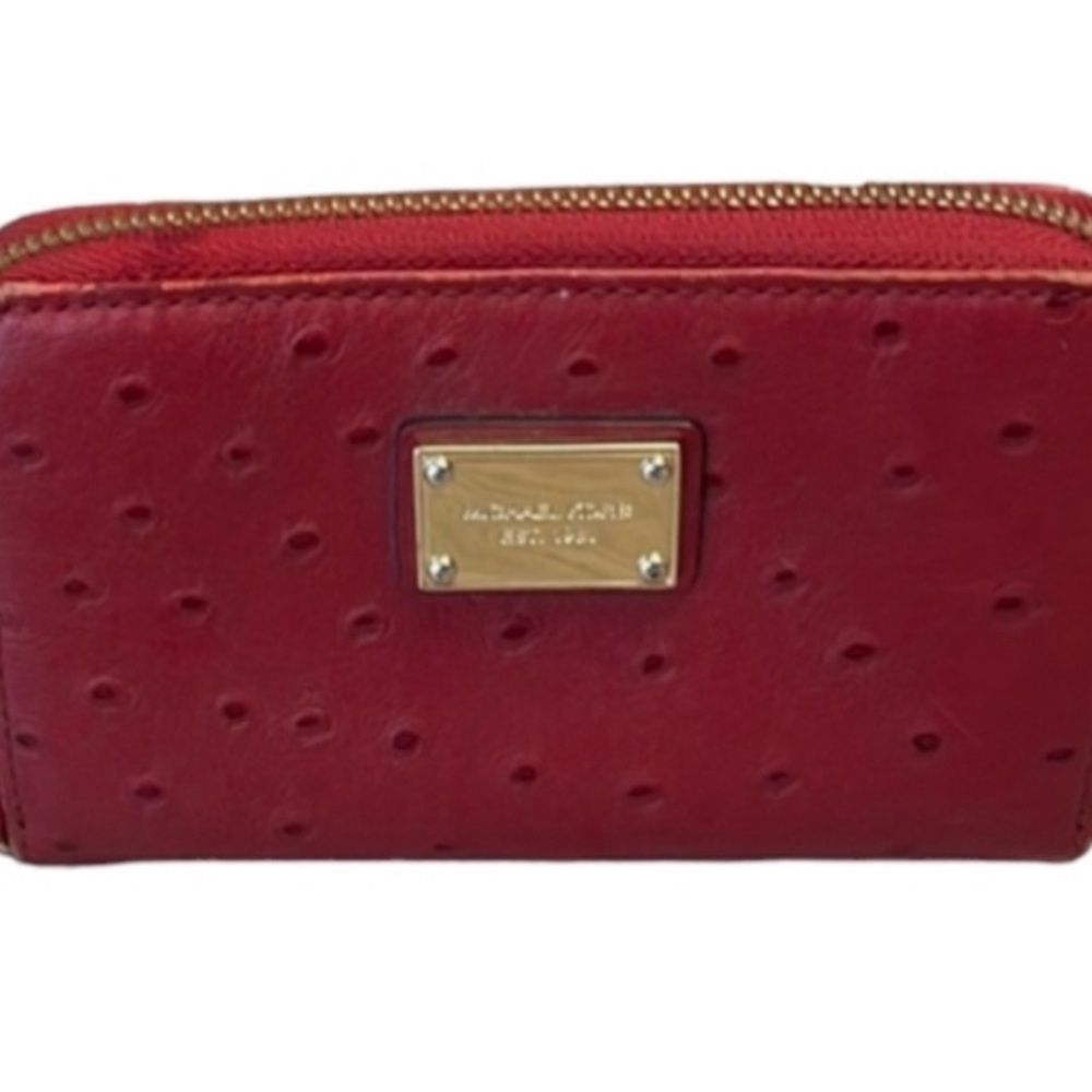 Michael Kors Women’s Small Ostrich Embossed Leather Zip Around Wristlet Wallet